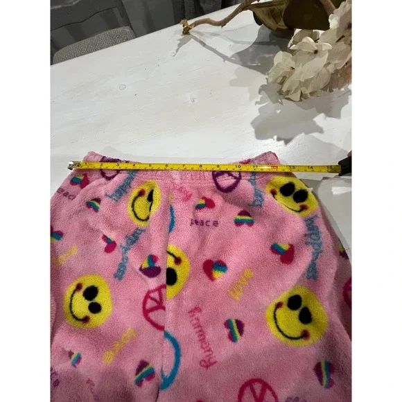 Heartmates Fuzzy Pajama Pants Smiley Peace Sign Pink Girls Size 12/14 or women S - Picture 4 of 7